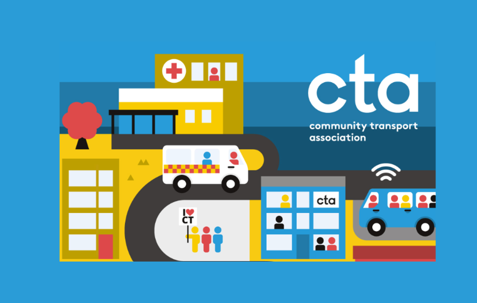 illustrated road map with yellow, red and blue buildings with CTA logo