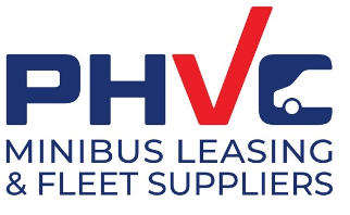 blue and red PHVC logo text with van graphic in the letter C