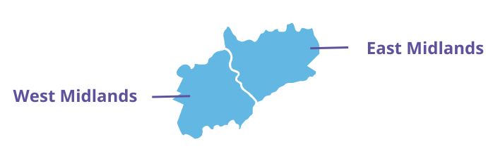 map showing East and West Midlands