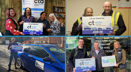 Photographs of people standing with 'I'm on board for CTWeek' signs