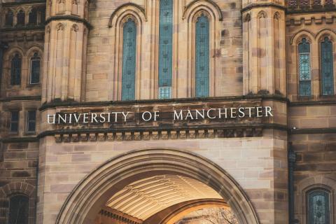 Photo shows the main entrance to Manchester university