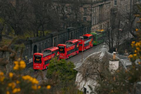 Image shows tour buses in Edinburgh