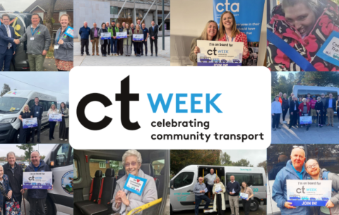 CTWeek logo in the middle surrounded by a collage of various individuals taking part in CTWeek, with some holding promotional flags