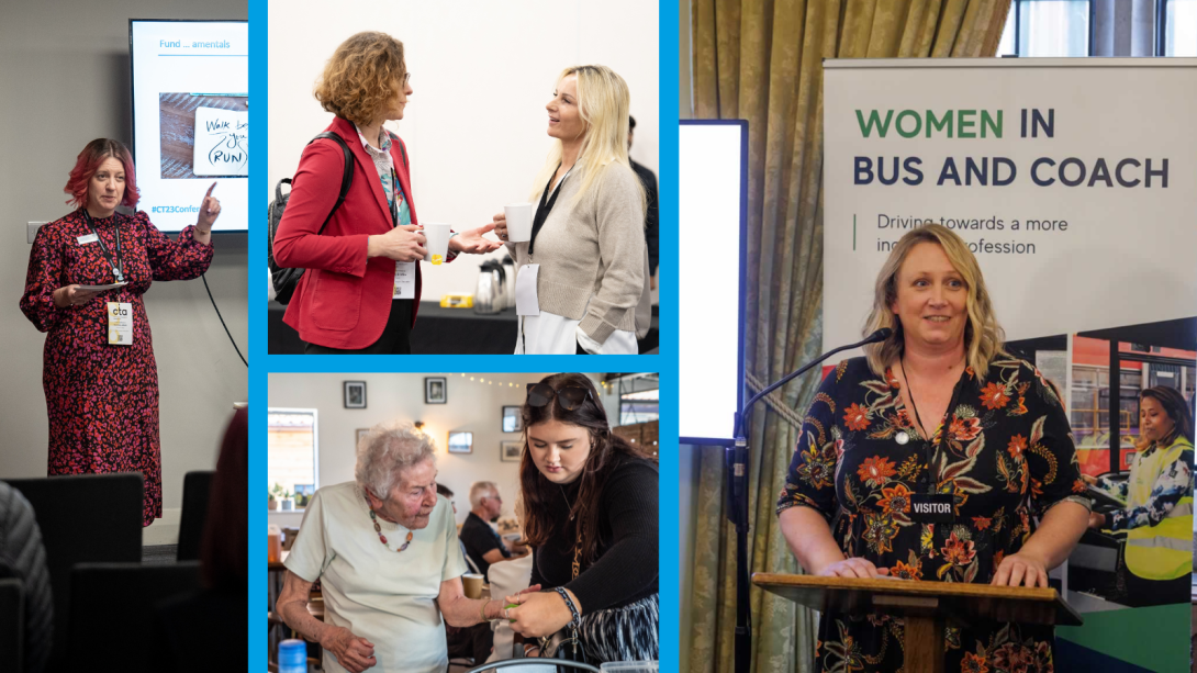 A collage of different images of women speaking at our CTA women in community transport network group